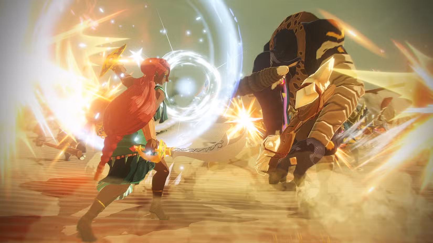 Um Gerudo luta contra um Moblin em Hyrule Warriors: Age of Imprisonment.