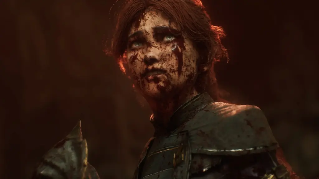 Uma mulher coberta de sangue na Expedição 33.
