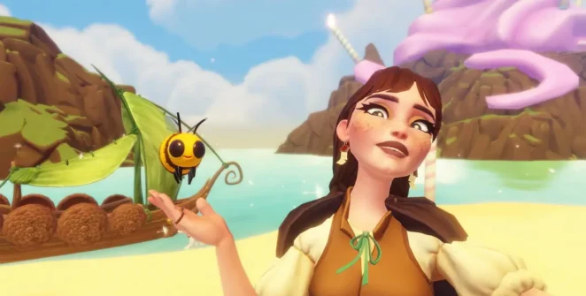 Tirando foto com a doce abelha no Disney Dreamlight Valley