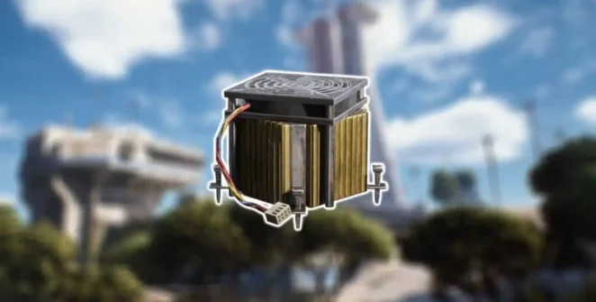 Um dissipador de calor danificado sobreposto a uma imagem do mapa do espaçoporto em ARC Raiders.
