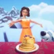 Em pé atrás da mesa com panquecas de mel no Disney Dreamlight Valley