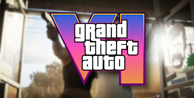 Logotipo do GTA 6 com dois ladrões de banco ao fundo.