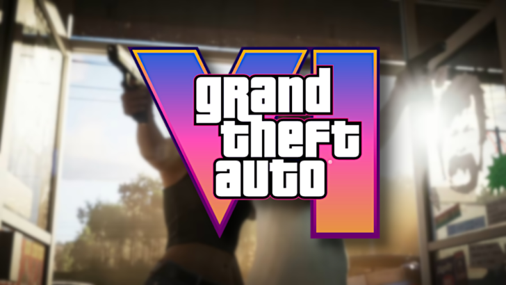 Logotipo do GTA 6 com dois ladrões de banco ao fundo.