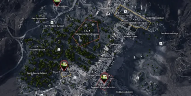 Renderização 3D parcial de Dam Battlegrounds em ARC Raiders.