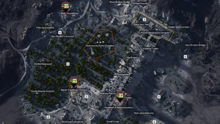 Renderização 3D parcial de Dam Battlegrounds em ARC Raiders.