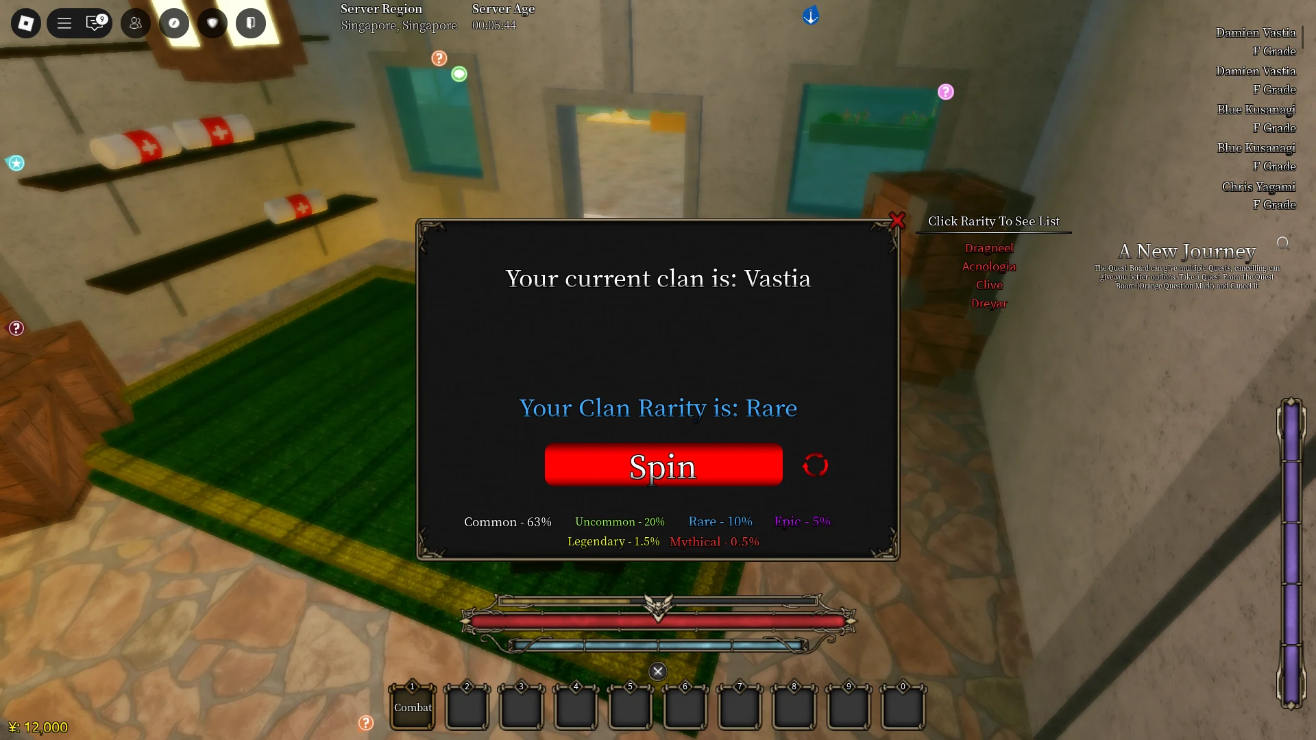 Antevisão do menu Clan Reroll na experiência Fairy Tail Re Roblox.