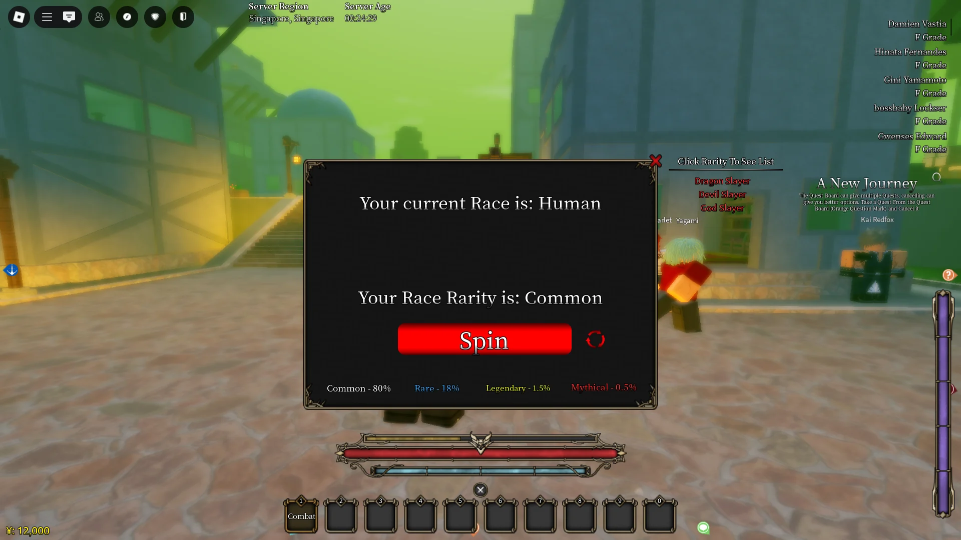 Antevisão do menu Race Reroll na experiência Fairy Tail Re Roblox.