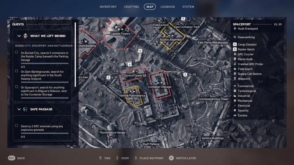 Uma renderização 3D do mapa do espaçoporto em ARC Raiders.