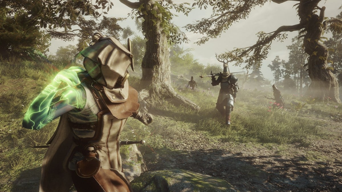 Jogadores lutando contra inimigos em Soulframe