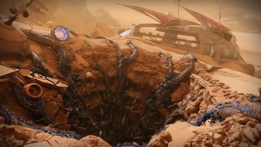 Um Sarlacc Pit de Star Wars, em um ambiente inspirado em Destiny com um Fallen Ketch ao fundo.