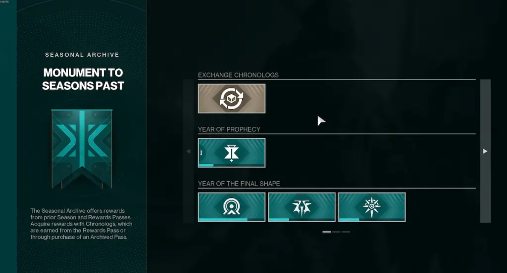 Monumento de Destiny 2 às temporadas passadas