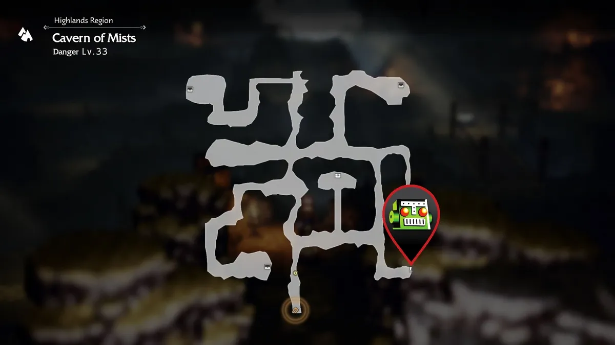 Uma captura de tela do Octopath Traveler 0 mostrando a localização do Avinea na Caverna das Brumas. 