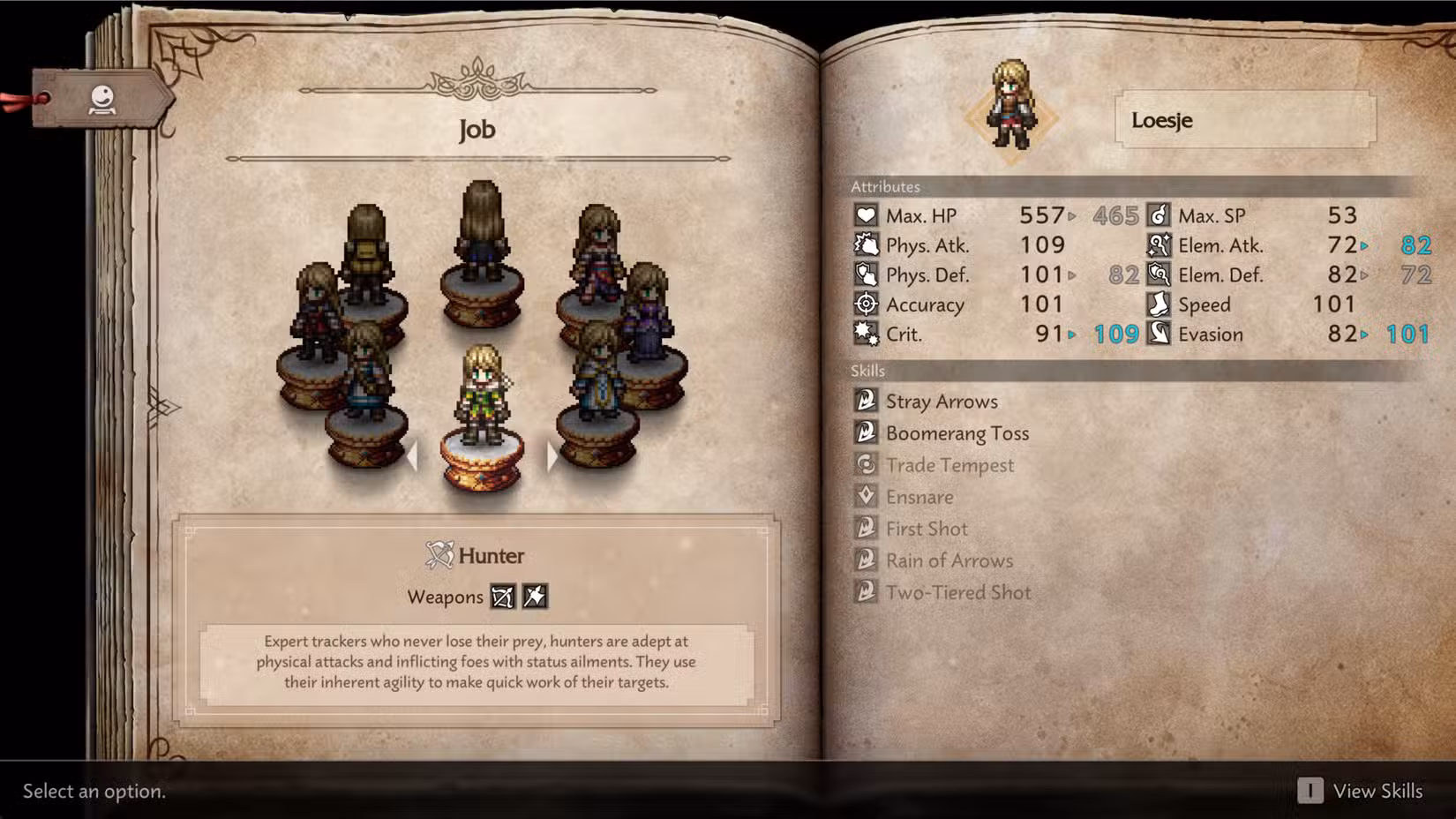 O trabalho Hunter em Octopath Traveler 0.