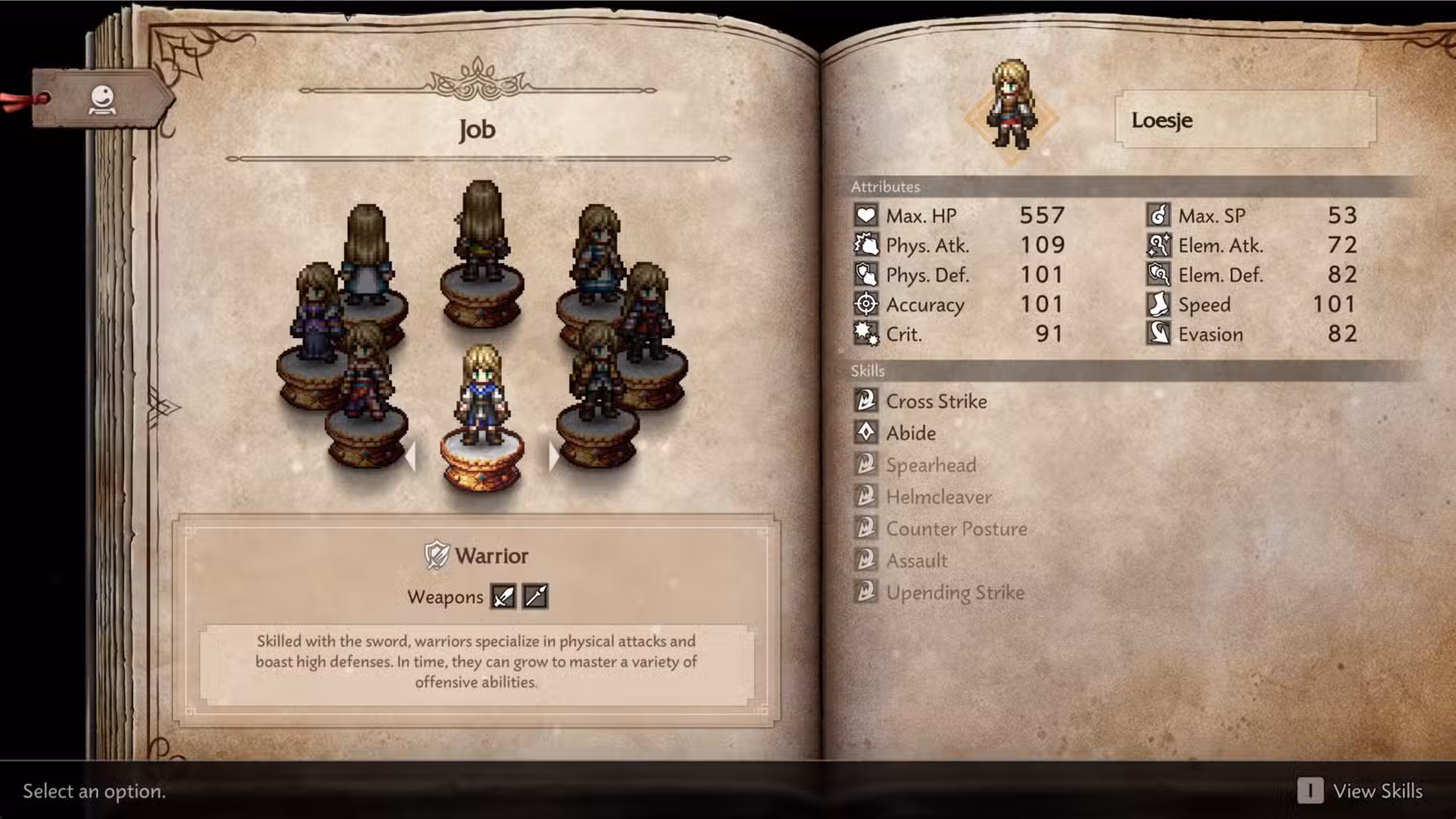O trabalho do Guerreiro em Octopath Traveler 0.