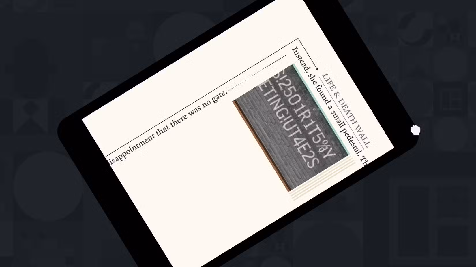 O texto envolve uma imagem em duas direções em um tablet virtual inclinado no Dispositivo 6