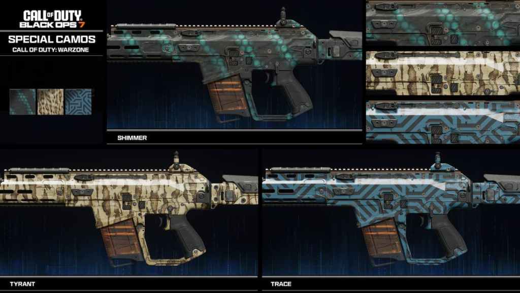 Camuflagens especiais da zona de guerra BO7