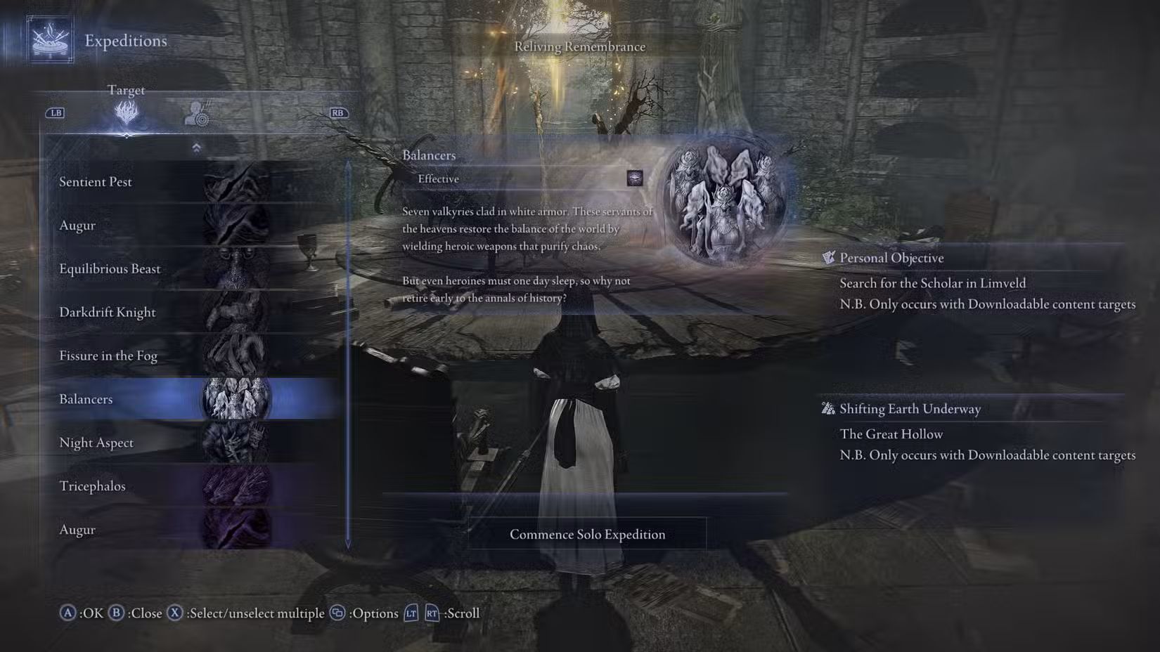 Uma captura de tela de Elden Ring Nightreign mostrando o nome da expedição e os detalhes sobre a nova expedição, Balancers