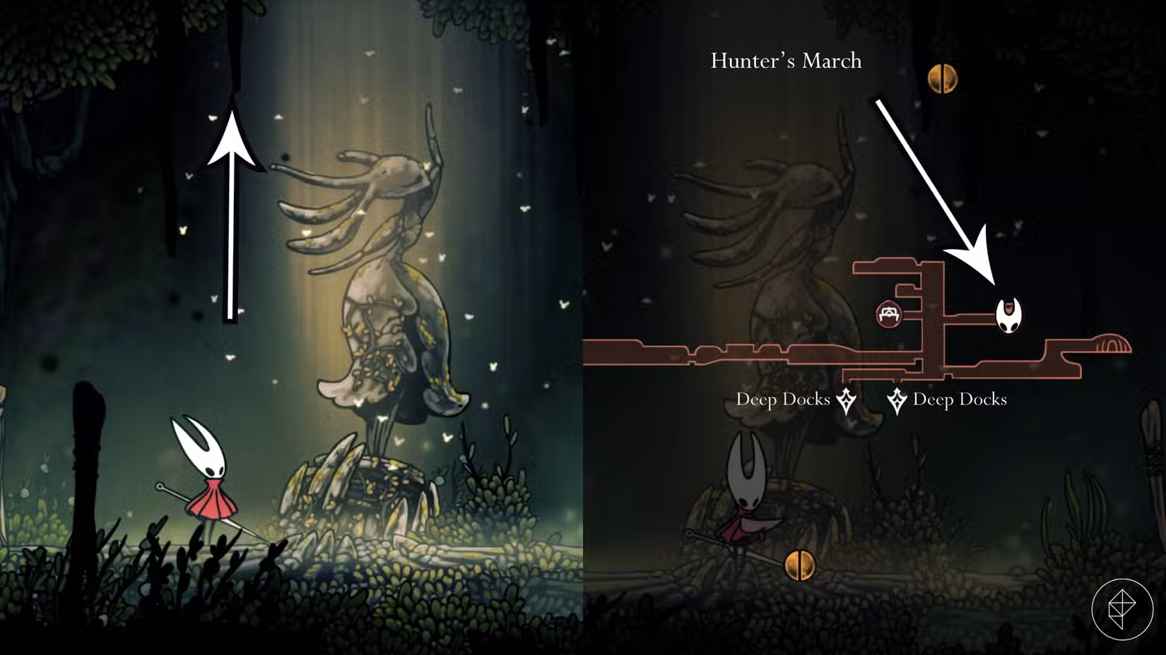 A entrada para uma área secreta do ato 3 em Far Fields em Hollow Knight: Silksong.