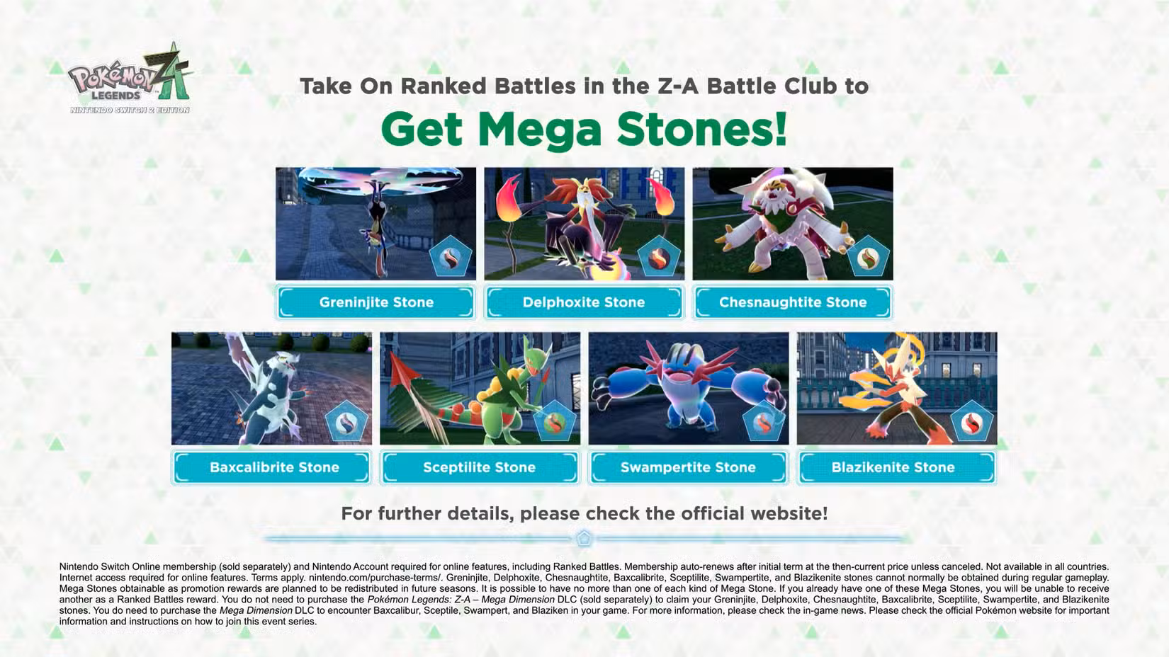 Mega Stones que estão disponíveis como recompensas para batalhas classificadas em Pokémon Legends: ZA.