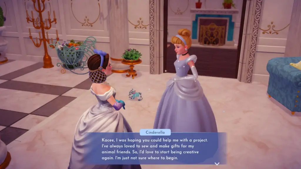 Conversando com a Cinderela no Disney Dreamlight Valley