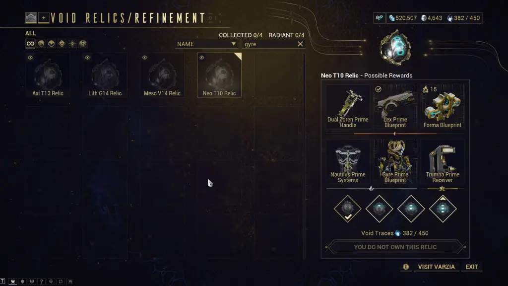 Relíquias Gyre Prime em Warframe
