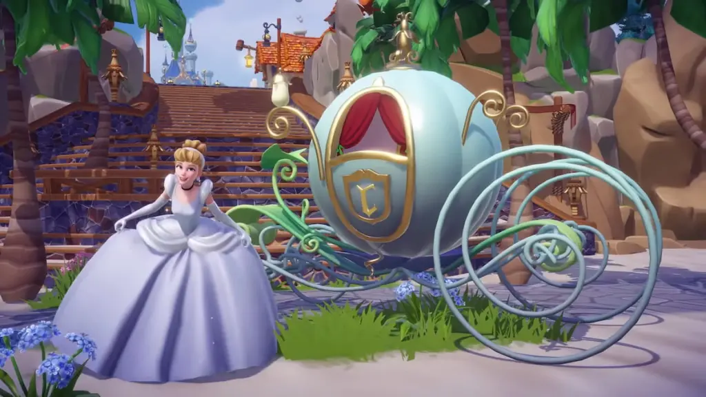 Cinderela fazendo reverência no Disney Dreamlight Valley