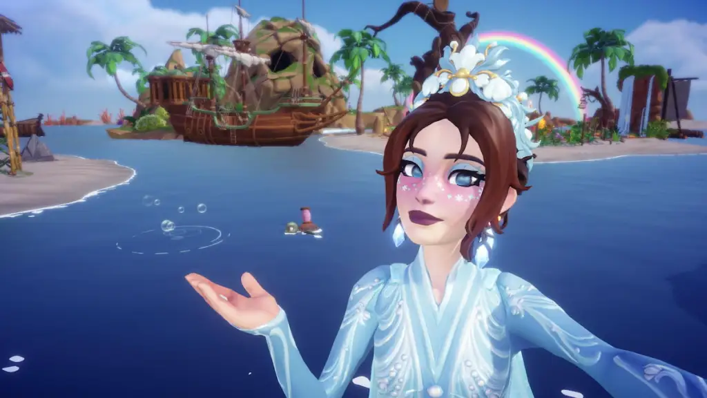 Tartaruga marinha com linha nas costas no Disney Dreamlight Valley