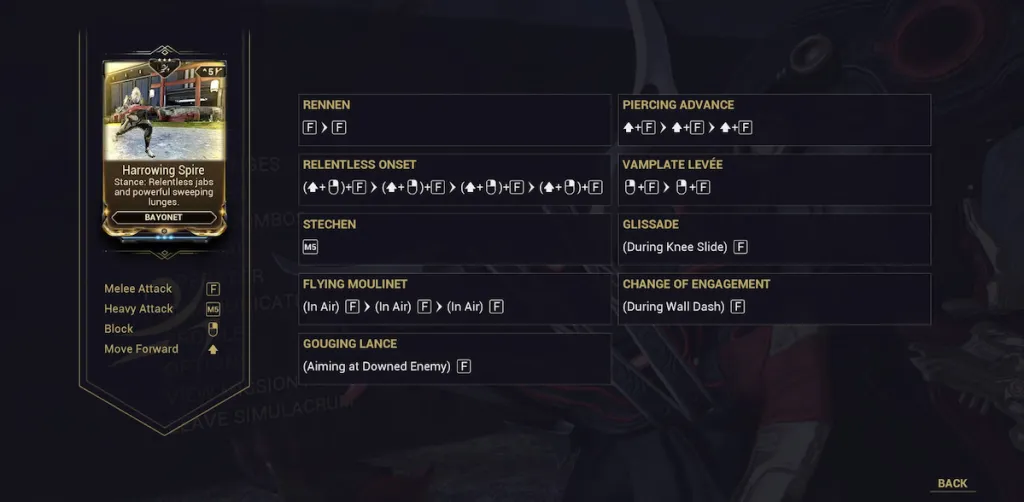 O conjunto de movimentos Harrowing Spire no Warframe