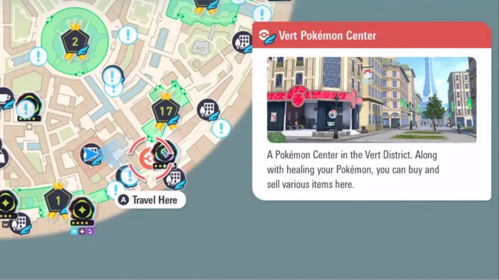 Localização do Vert Pokémon Center em Legends ZA