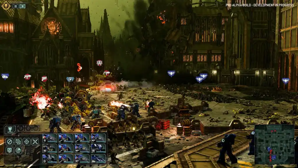 Uma grande batalha em uma cidade colmeia em Warhammer 40K: Total War.