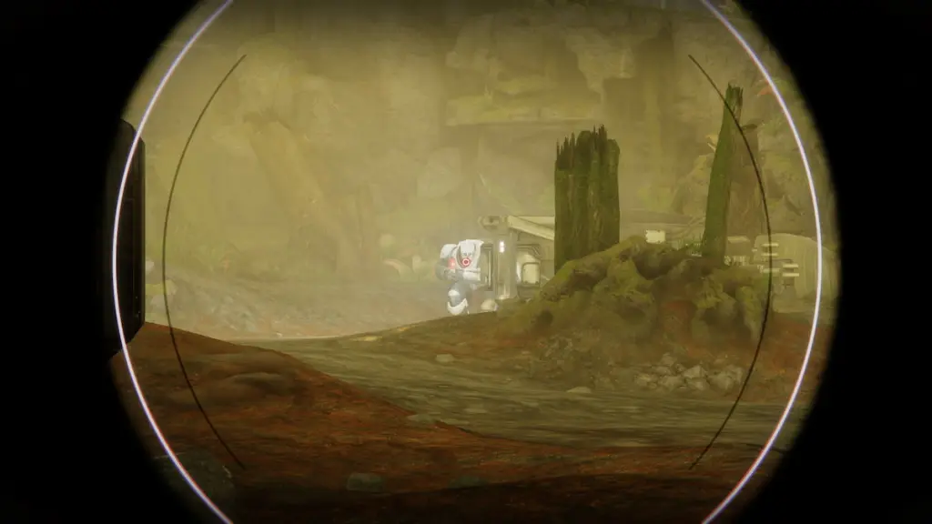 Um soldado Barant Imperium visto através da mira do rifle de precisão Conspiracy Honed em Destiny 2