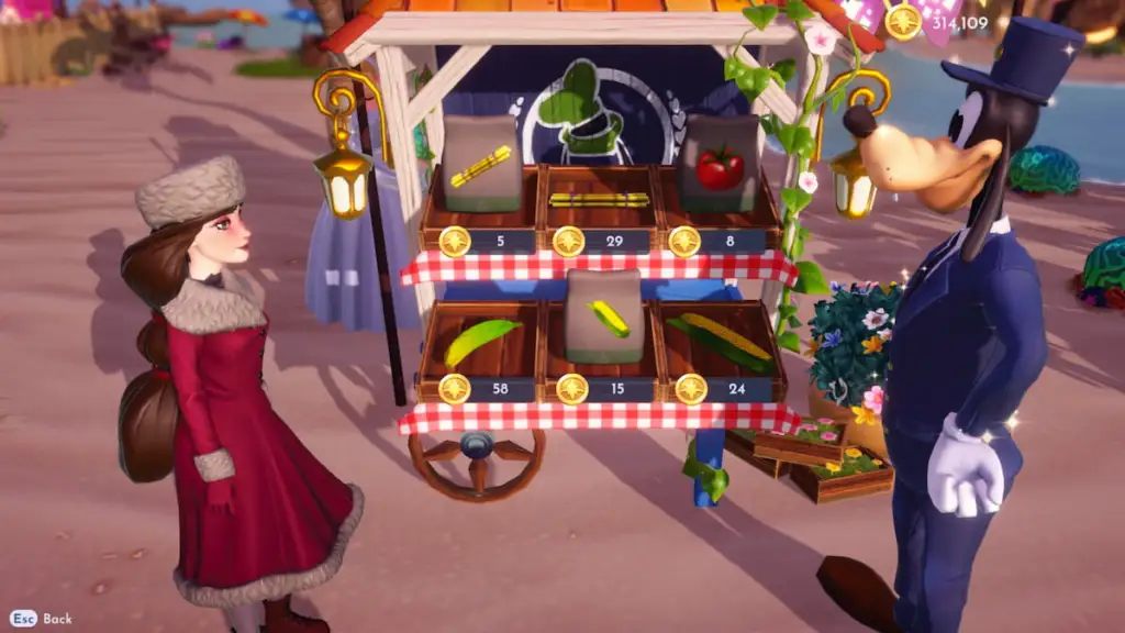 comprando sementes do Pateta no Disney Dreamlight Valley