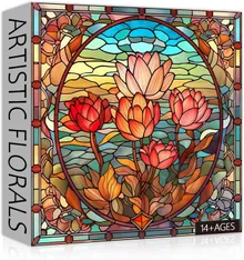 Quebra-cabeça de flores com vitral PICKFORU, 1.000 peças