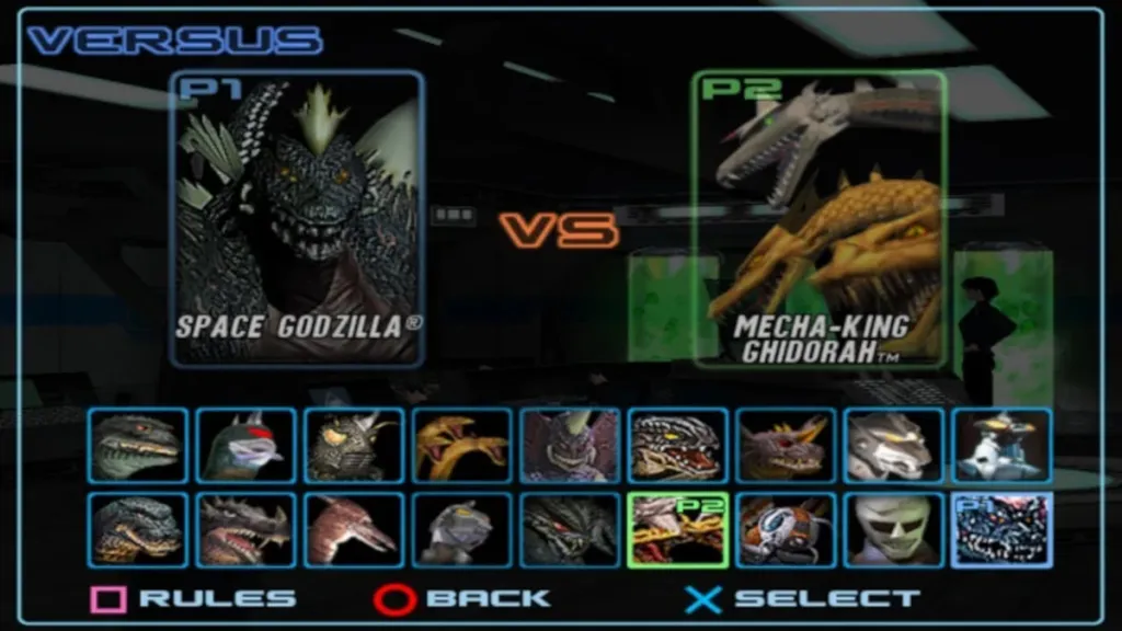 SpaceGodzilla na tela de seleção de personagens do Godzilla Save the Earth