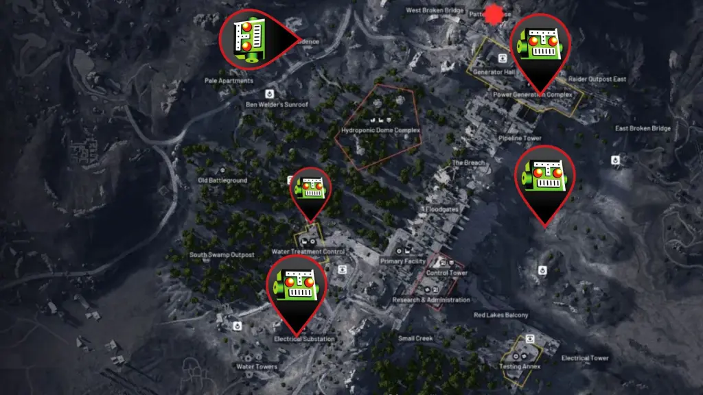 Locais dos topógrafos em Dam Battlegrounds