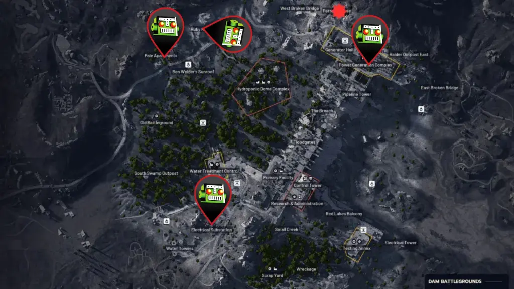 Locais de Power Bank em Dam Battlegrounds