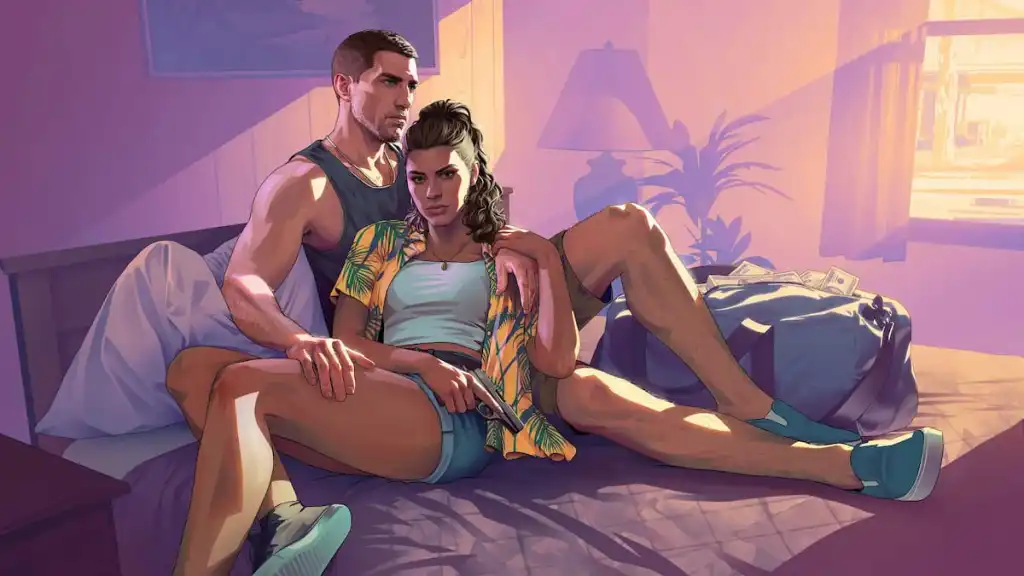 Pôster de GTA 6 – Jason e Lucia na cama