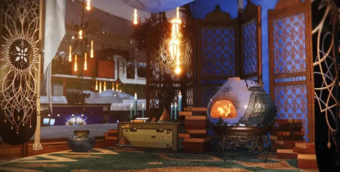 Forno festivo de Eva Levante na Torre, visto na arte promocional de Dawning in Destiny 2.