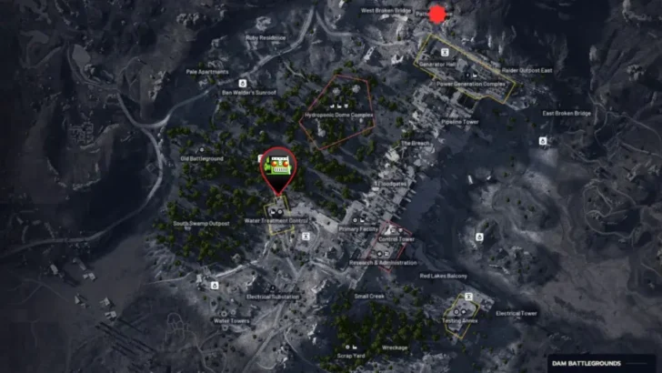 Localização de barris tóxicos em Dam Battlegrounds