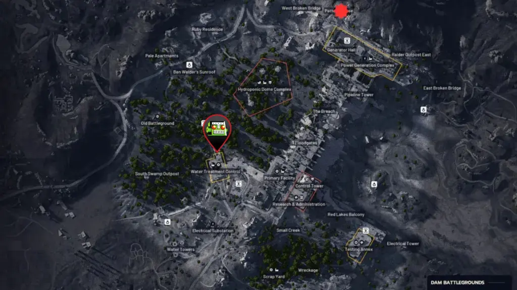 Localização de barris tóxicos em Dam Battlegrounds