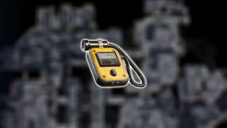Um contador Geiger sobreposto a uma renderização 3D do mapa Stella Montis em ARC Raiders.