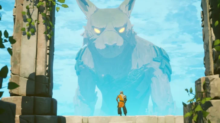Jogadores diante de um chefe em Cloudheim
