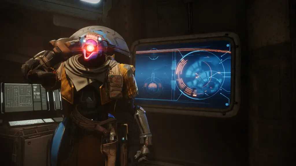 Reformancer Guzheng, um Vex azul em um sobretudo e intendente da Reforma Tharsis em Destiny 2 Renegades.