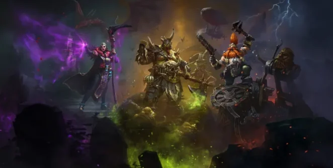 Total War Warhammer 3 Thrones of Decay arte principal, três personagens principais lado a lado