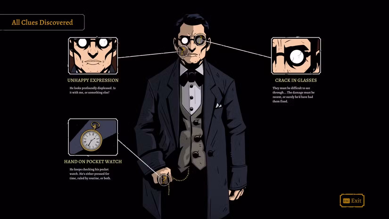 Um jogador investiga um suspeito em The Seance of Blake Manor.