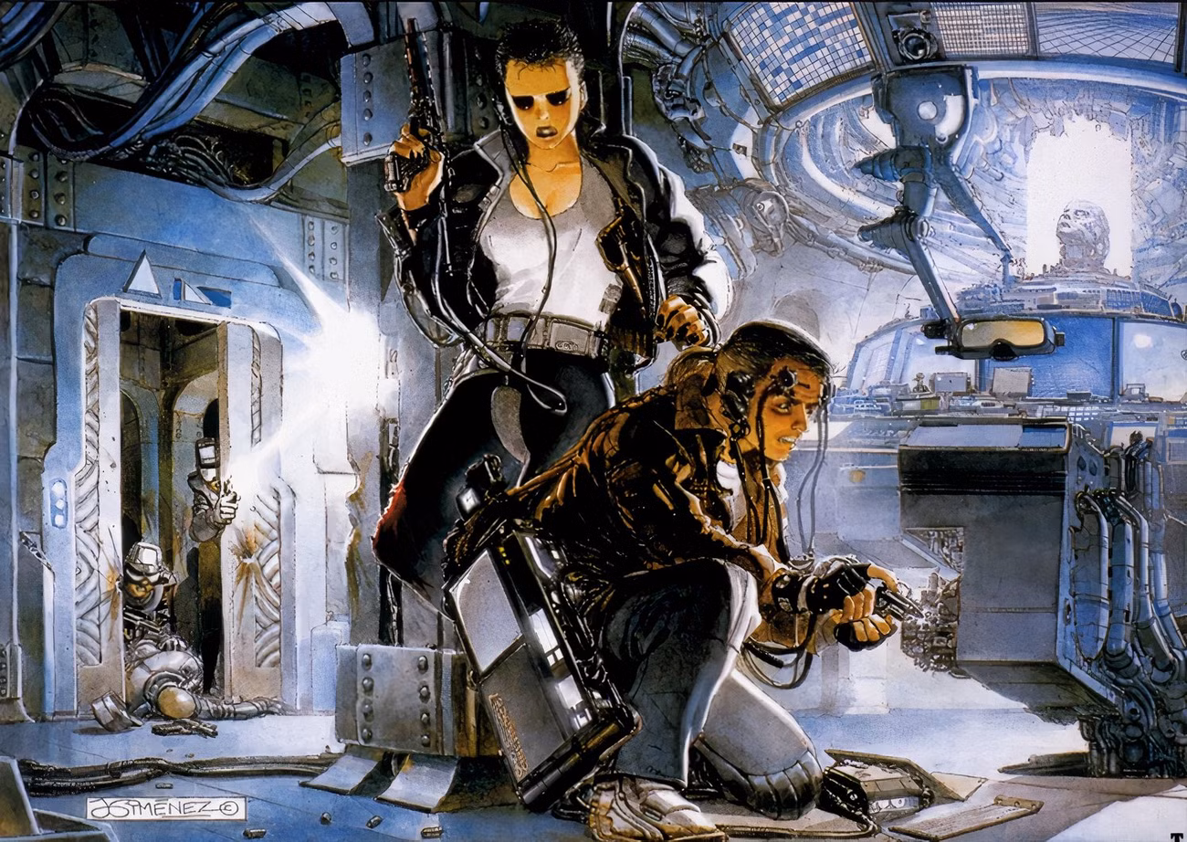 Arte de Juan Gimenez de Molly e Case de Neuromancer
