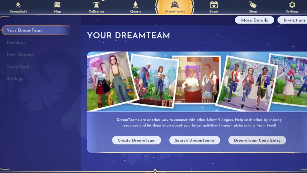 Página do Dreamteam no Disney Dreamlight Valley