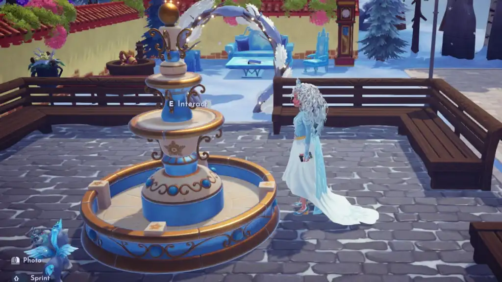 Olhando para a fonte de chocolate no Disney Dreamlight Valley