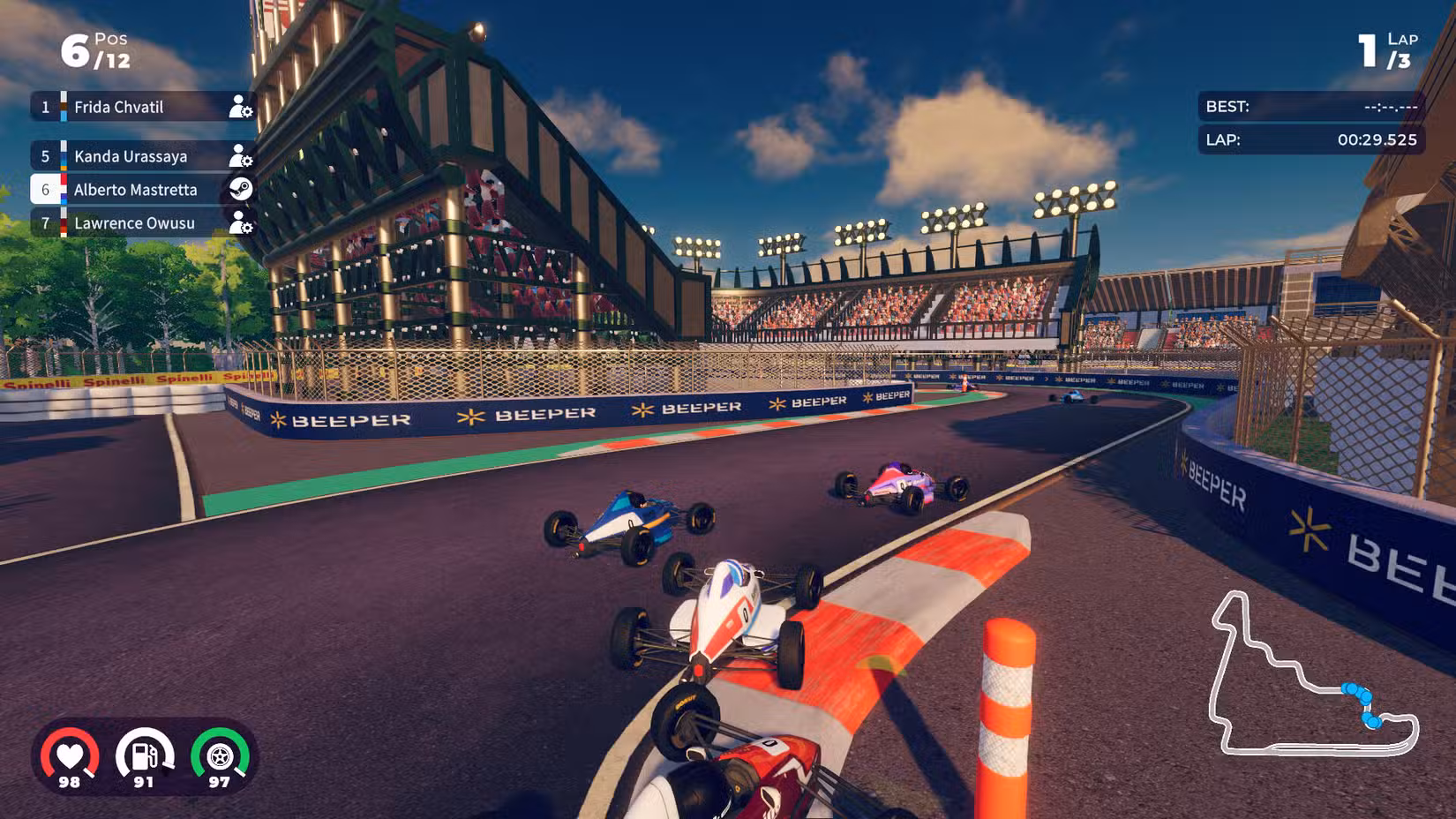 lindos carros de corrida de roda aberta percorrem um circuito no iRacing Arcade