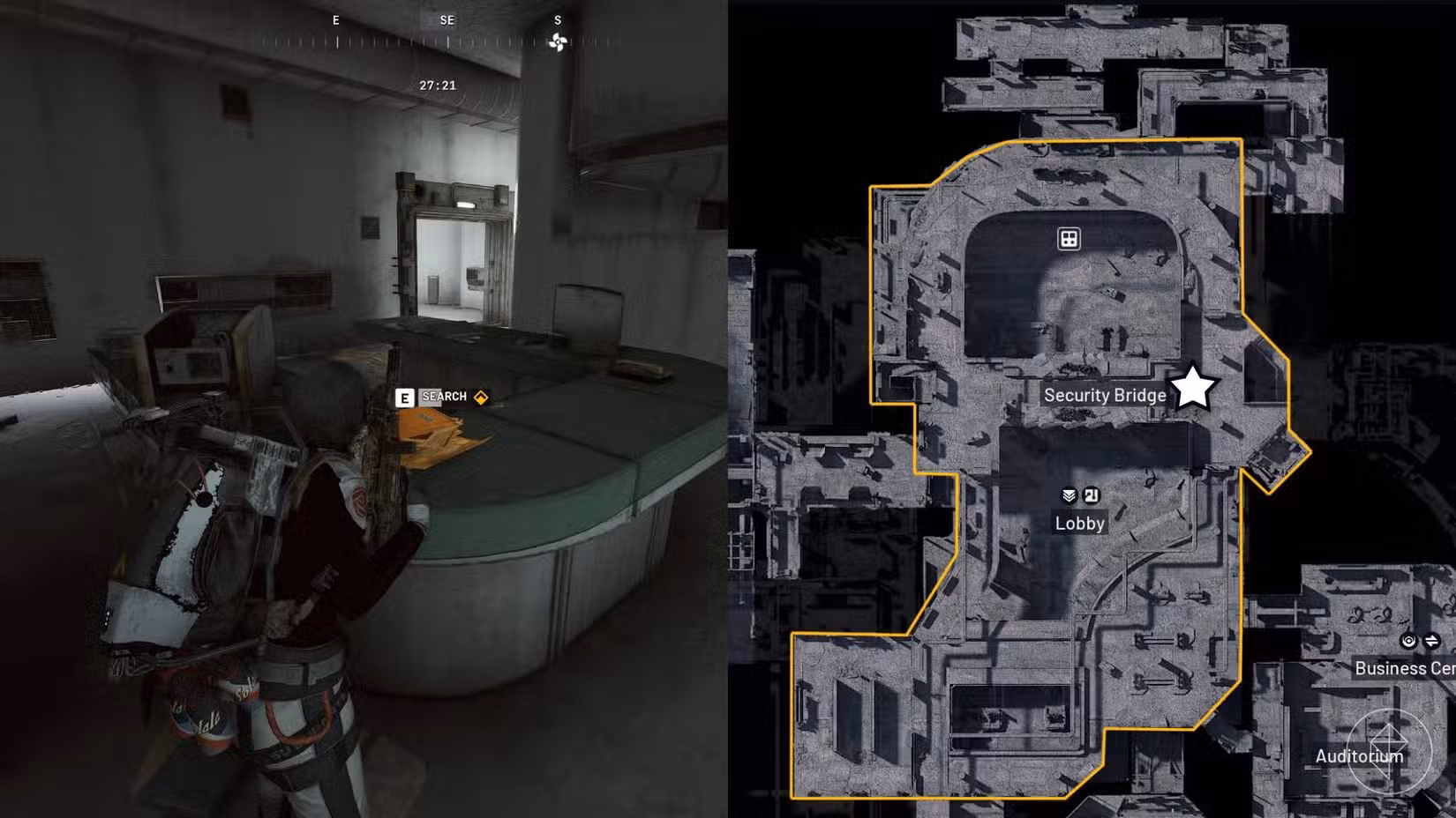 O lado esquerdo da imagem mostra o jogador em frente aos papéis que você precisa para procurar a missão em Arc Raiders, enquanto o lado direito da imagem mostra os locais onde os rovers podem ser encontrados marcados no mapa do jogo.